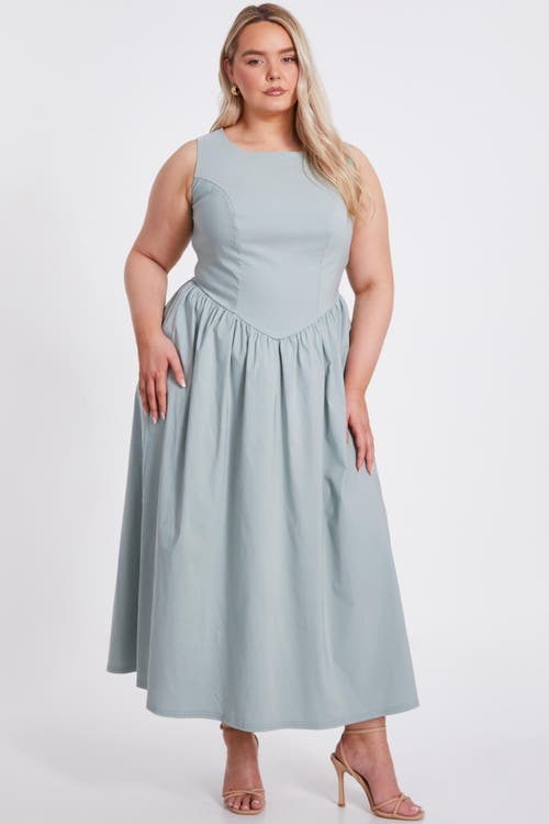 Quiz Plus Size Bengaline Drop Waist Maxi Dress In Blue