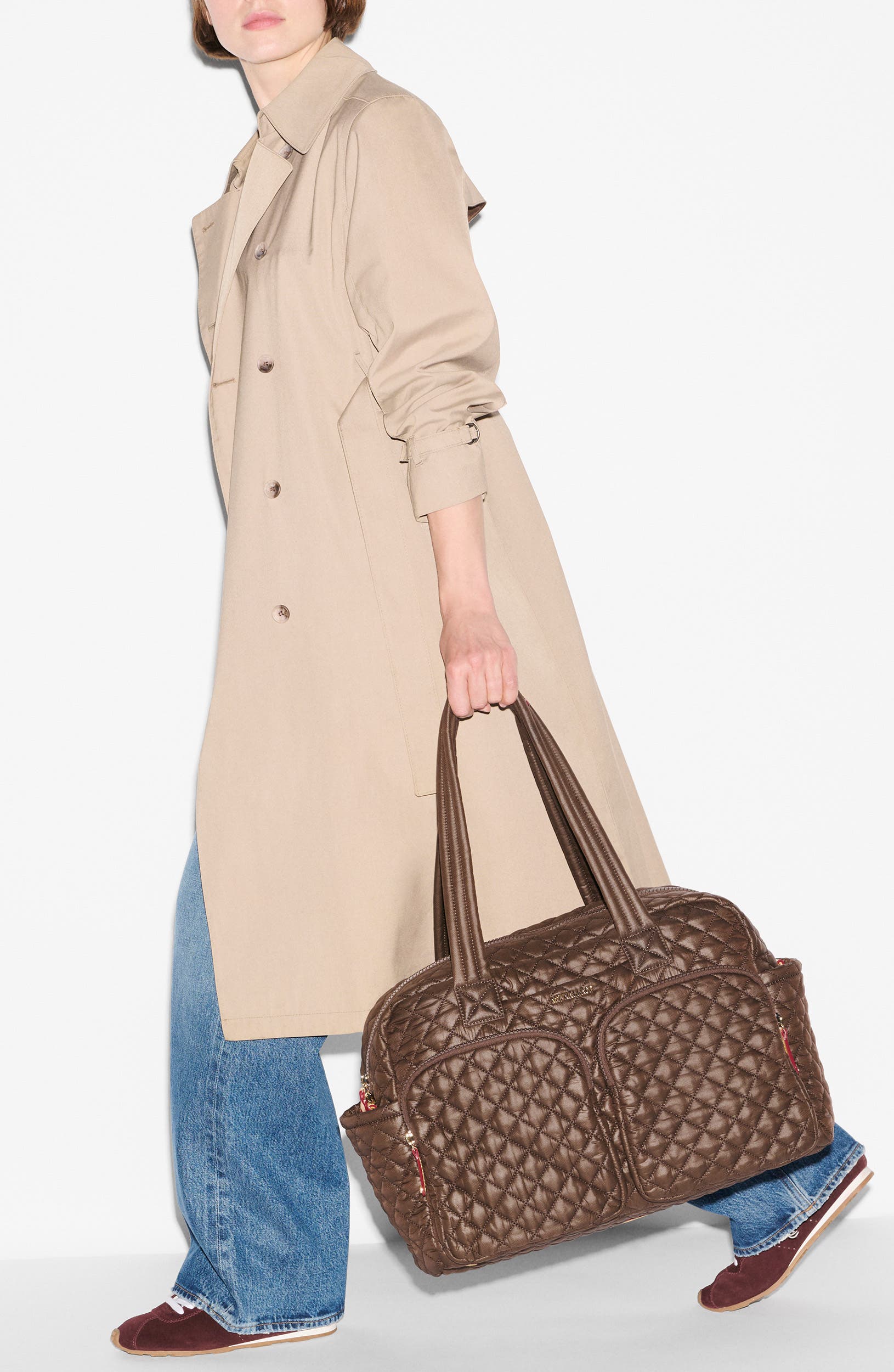 Nik Quilted Nylon Duffle Bag, Alternate, color, WALNUT