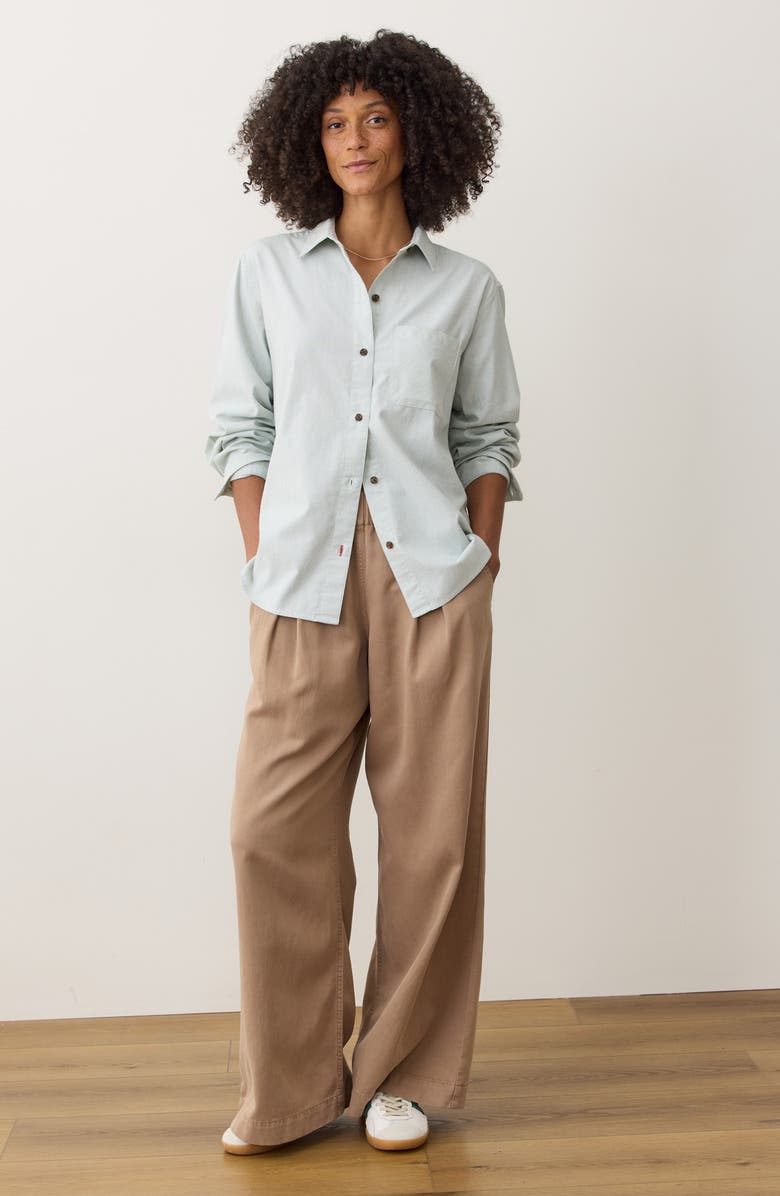 Marine Layer Jane California Relaxed Stripe Button-Up Shirt, Alternate, color, Green Stripe