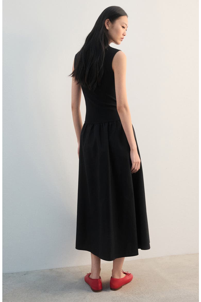 Mixed Media Midi Dress, Alternate, color, BLACK