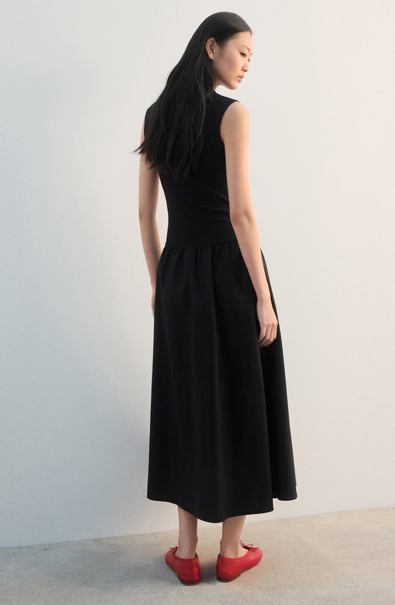 MANGO Mixed Media Midi Dress, Alternate, color, Black