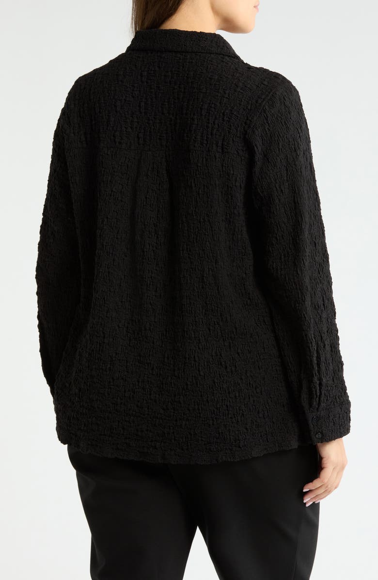 Eileen Fisher Slim Organic Cotton Blend Knit Button-Up Shirt, Alternate, color, Black