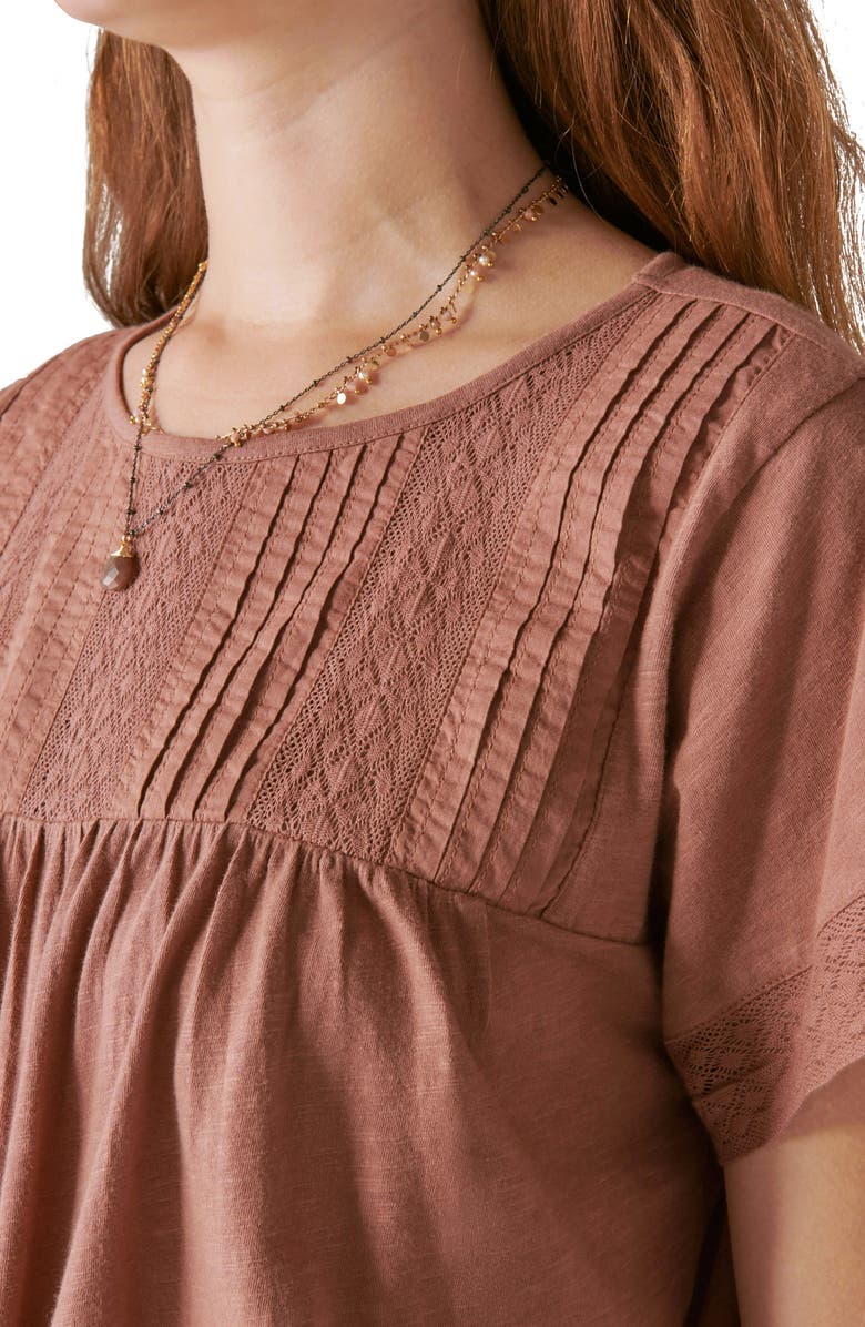 Lucky Brand Pintuck & Lace Top, Alternate, color, Baltic Amber