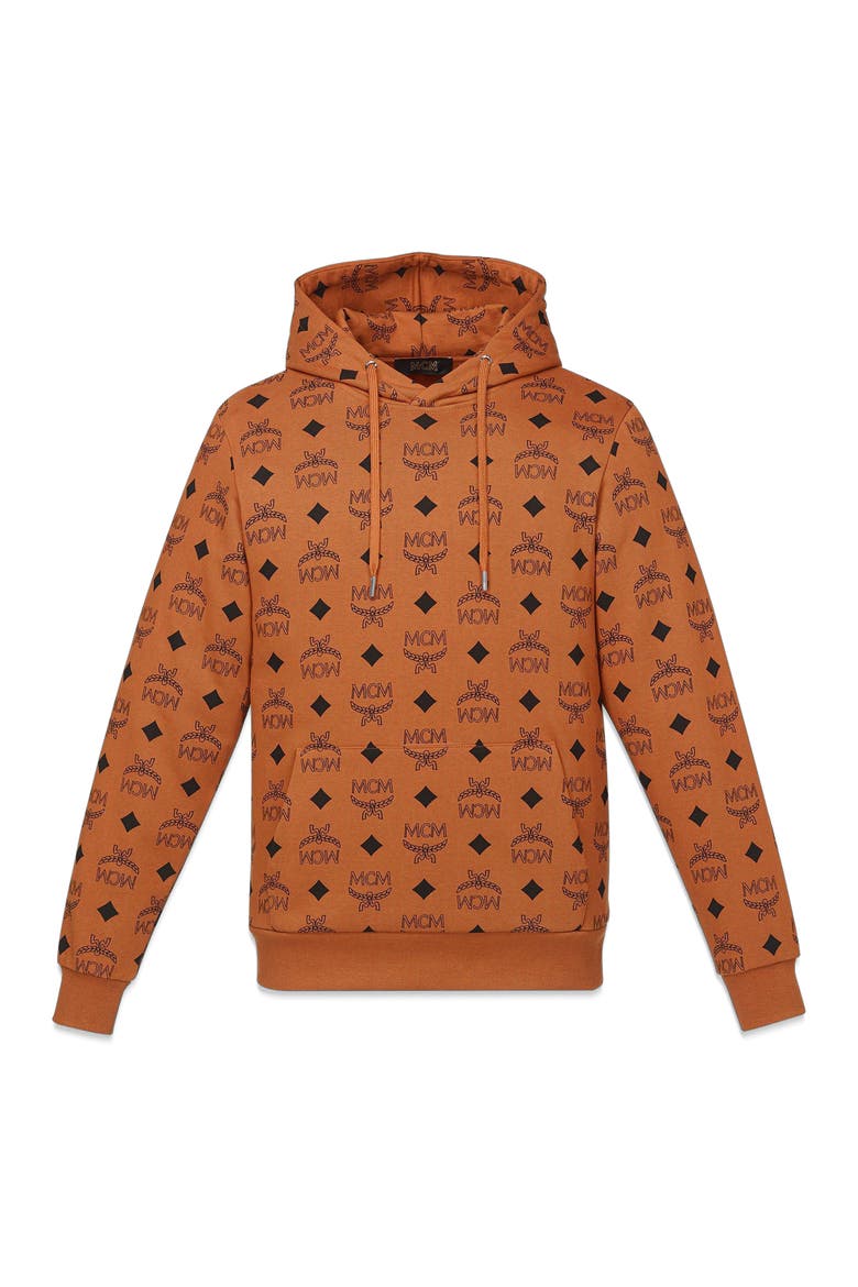 Maxi Monogram Print Hoodie in Organic Cotton, Alternate, color, Cognac