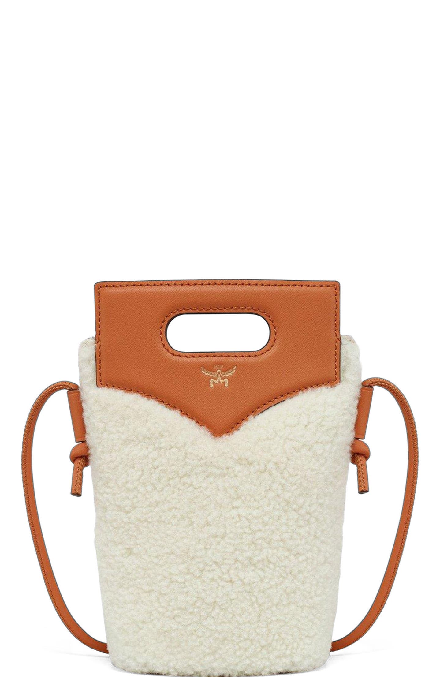 MCM Diamond Crossbody Pouch in Shearling and Calf Leather, Main, color, 