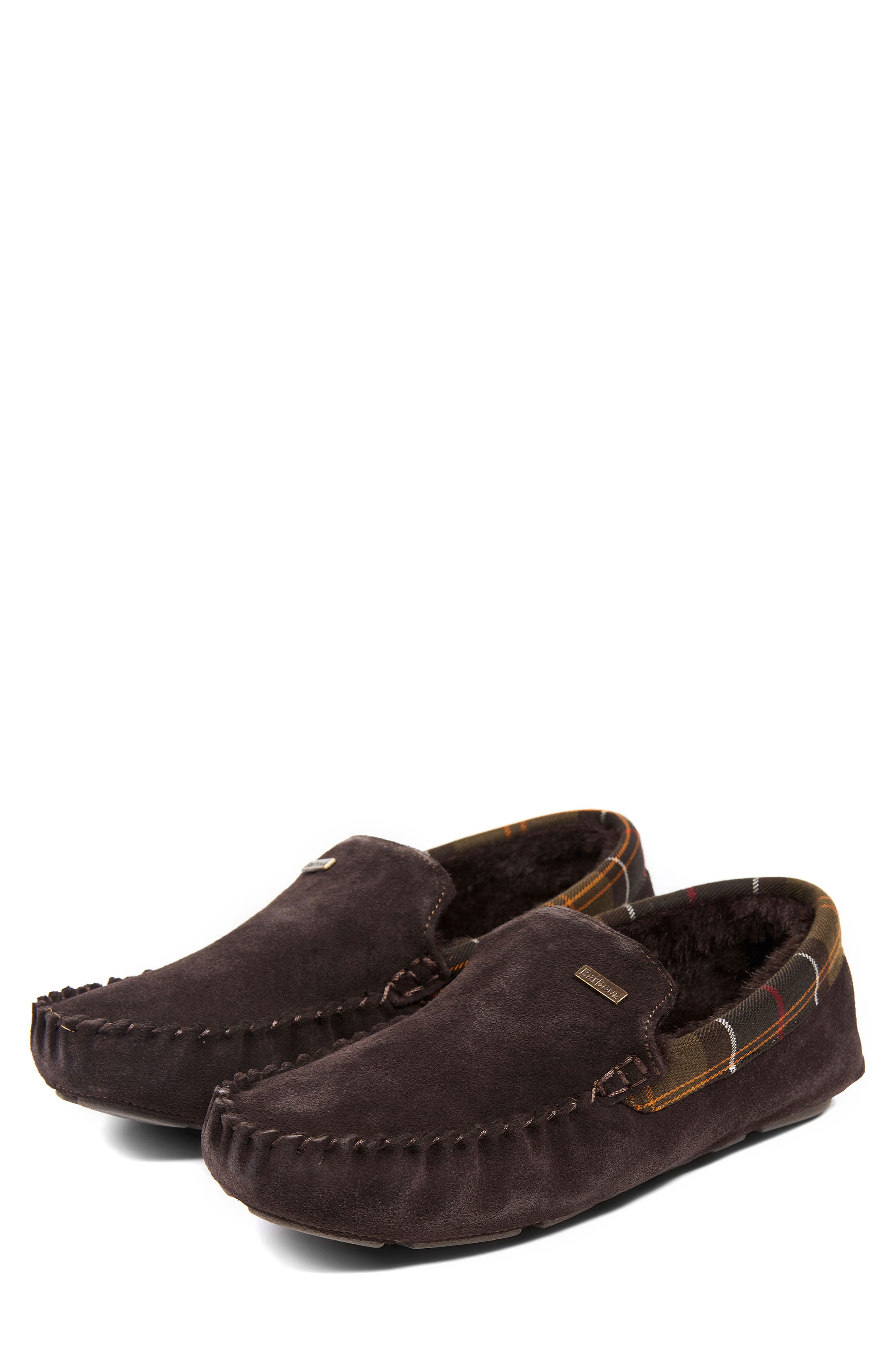 Barbour Monty Faux Fur Lined Slipper, Main, color, Brown Suede