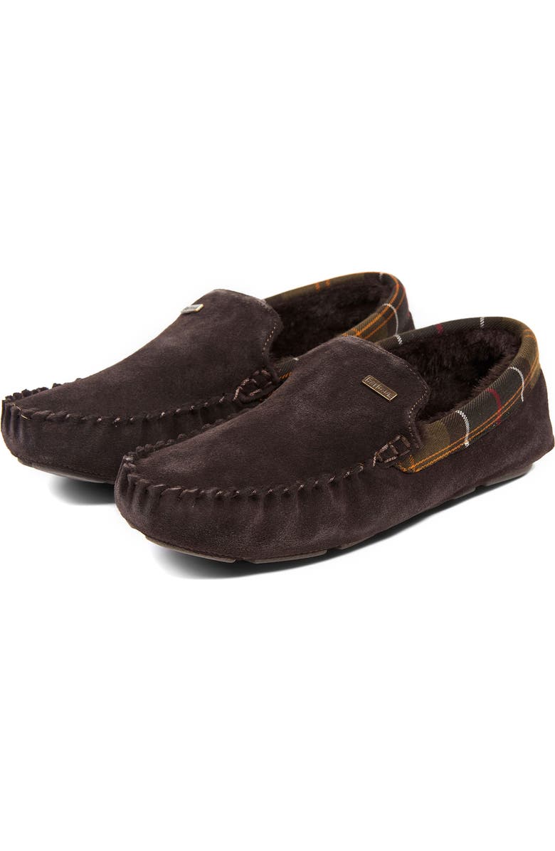 Barbour Monty Faux Fur Lined Slipper, Main, color, Brown Suede