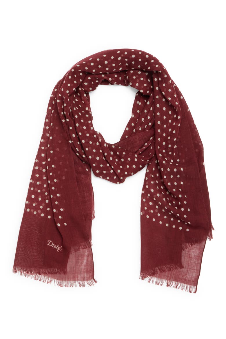Polka Dot Wool Scarf, Main, color, BROWN PRINT