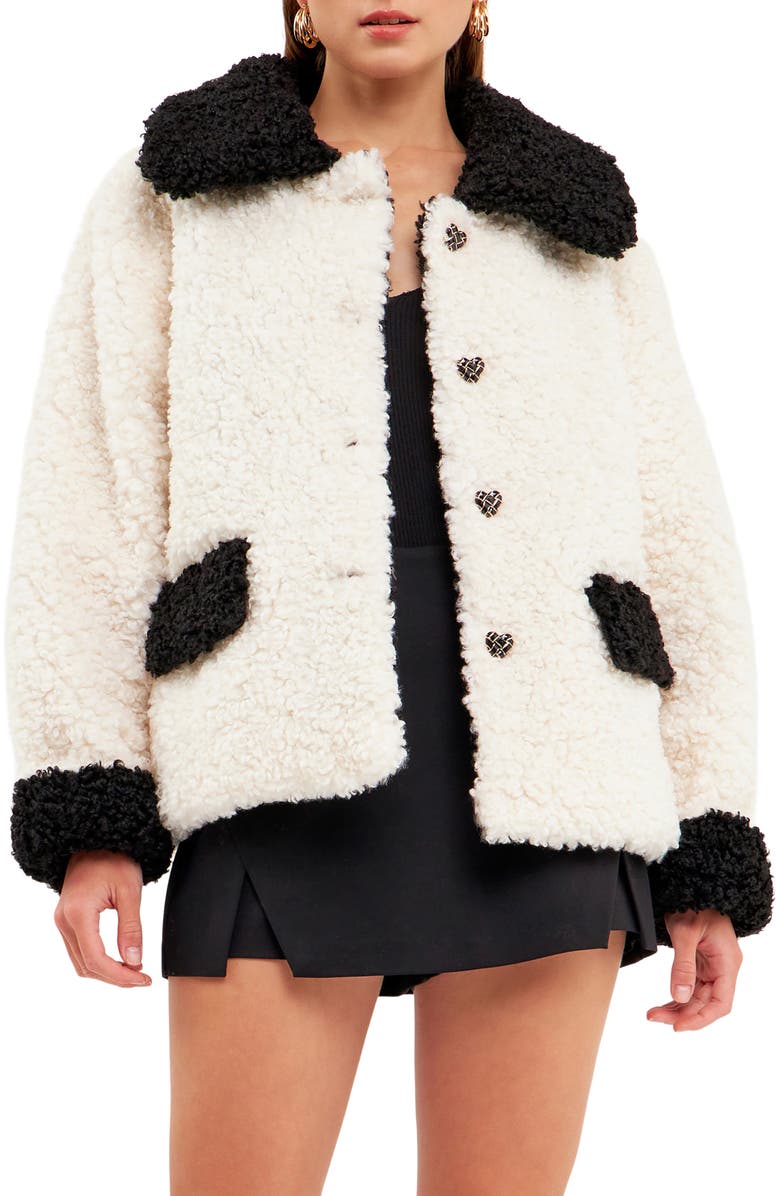 Endless Rose Colorblock Faux Shearling A-Line Jacket, Alternate, color,
