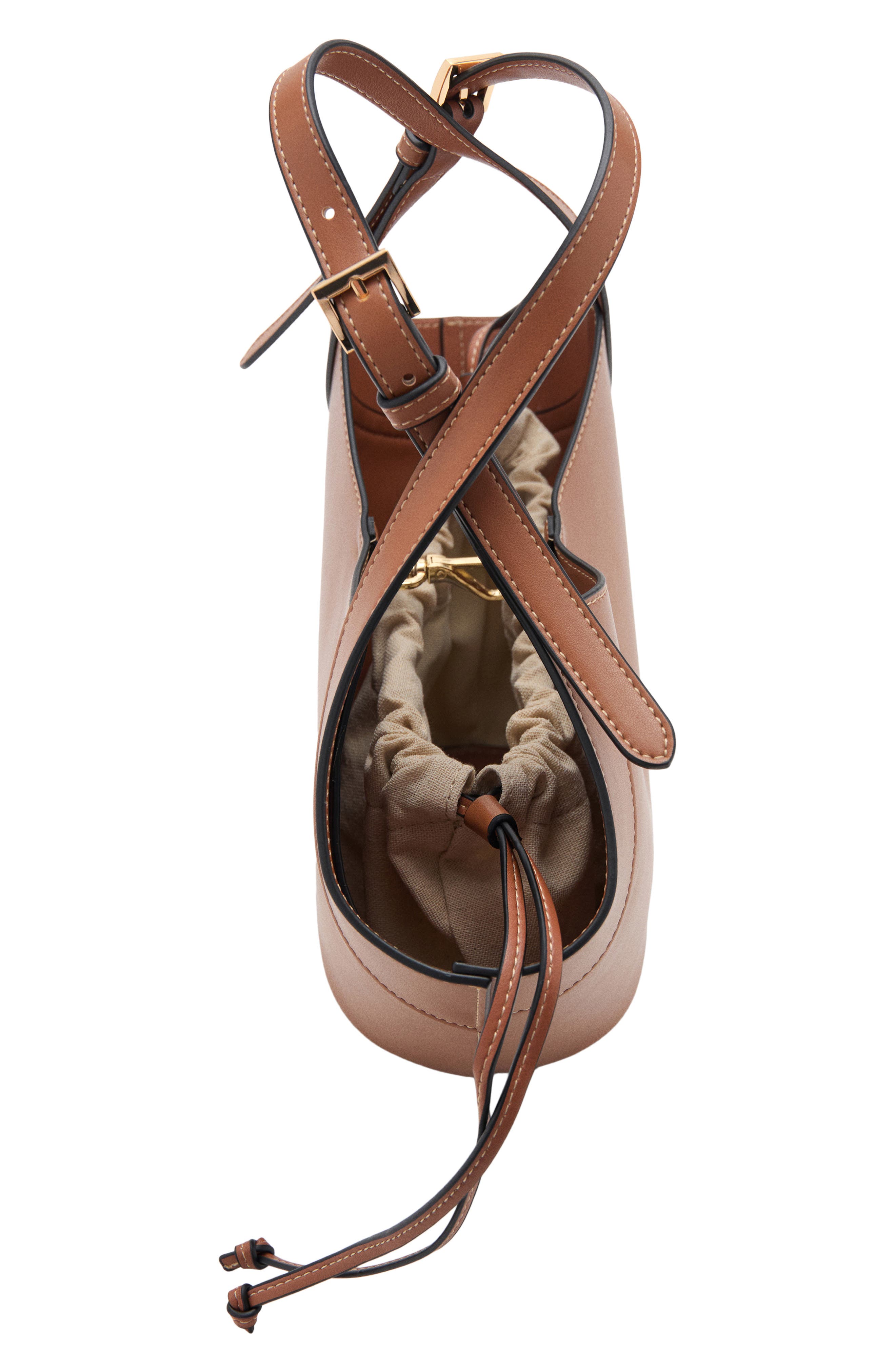 Faux Leather Bucket Bag, Alternate, color, LEATHER