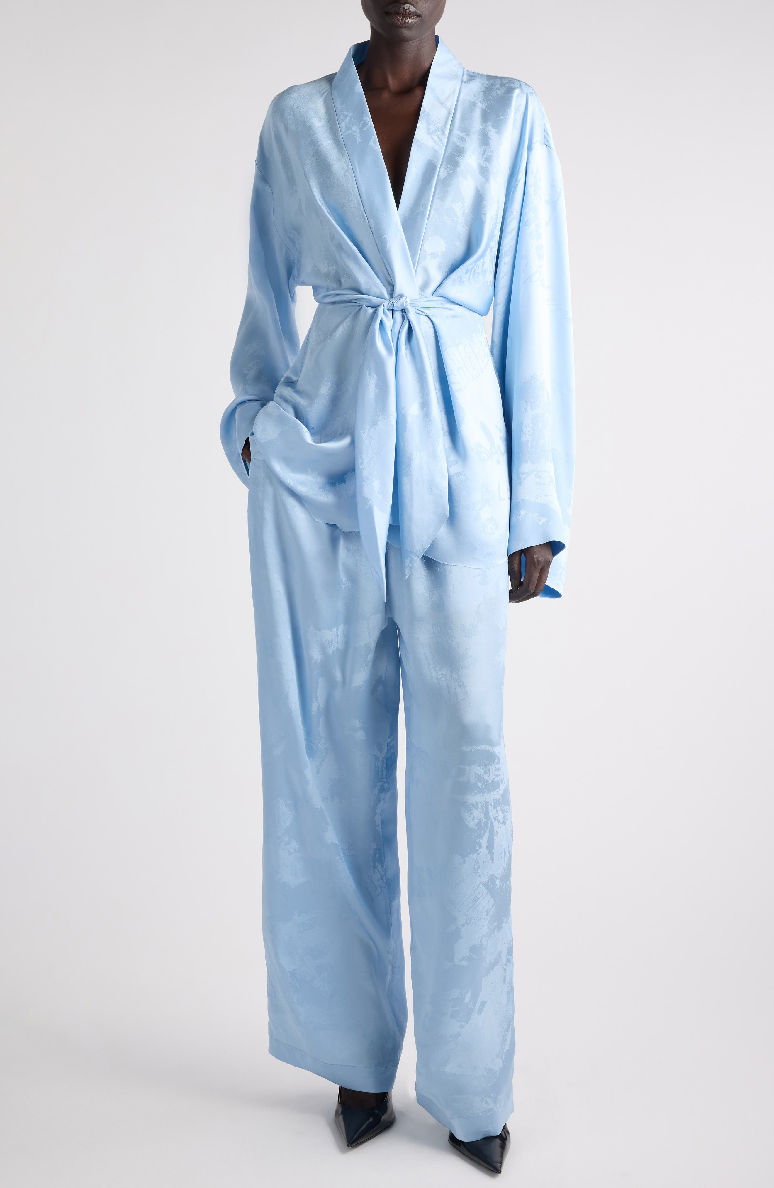Washed Silk Long Sleeve Wrap Minidress - image 2