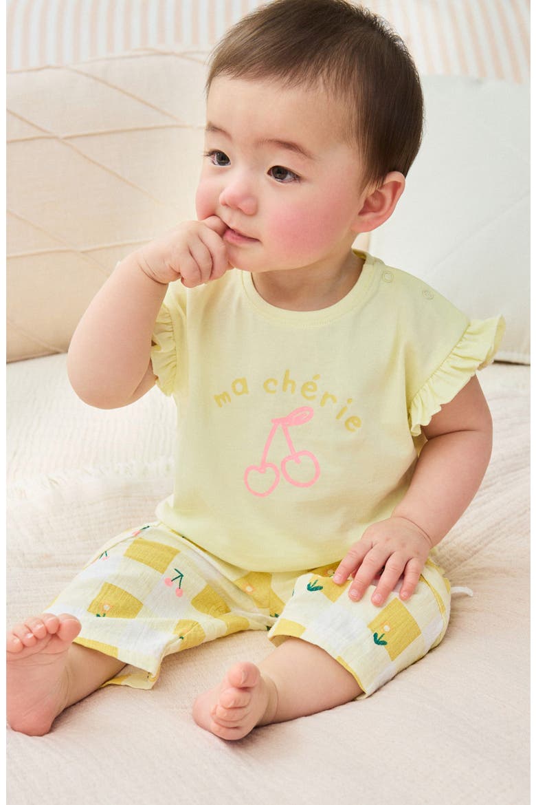Ma Cherie Graphic Cotton T-Shirt & Gingham Pants Set, Alternate, color, YELLOW