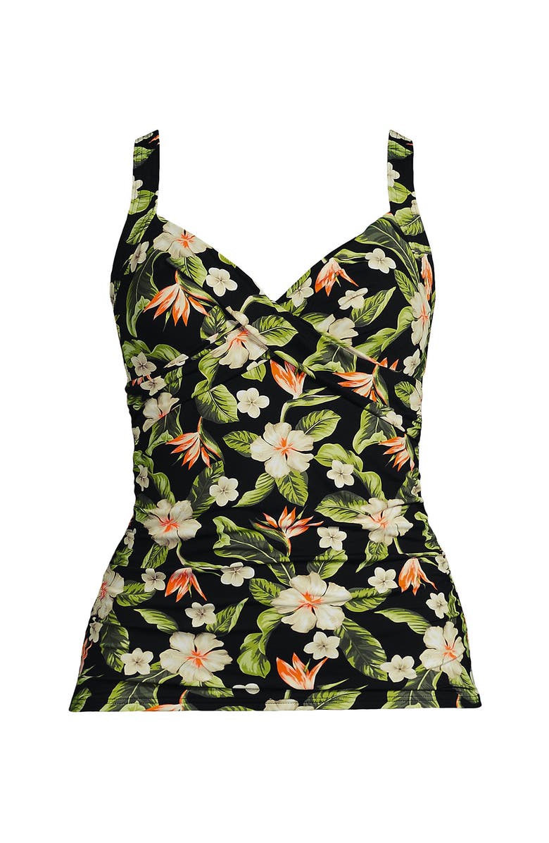 Lands' End Plus Size DDD-Cup Sweetheart Wrap Underwire Tankini Top, Alternate, color, Hibiscus Floral/Black