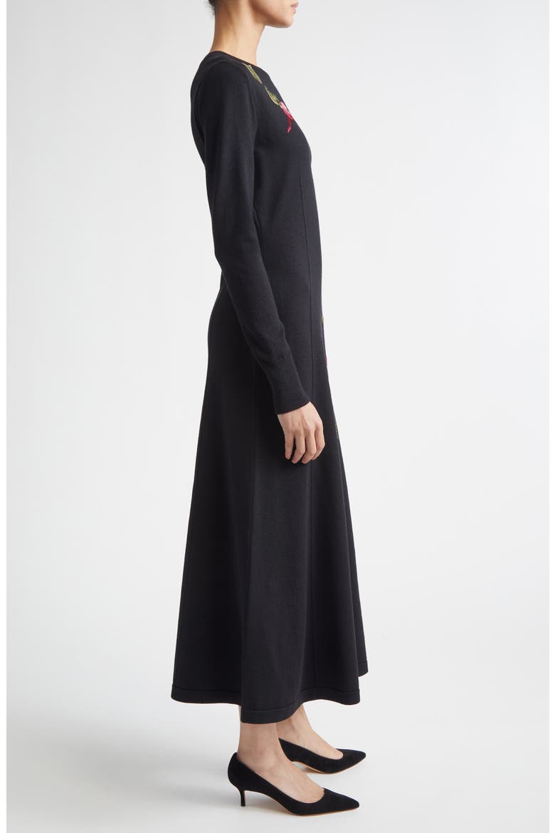 Chrysanthemum Embroidered Long Sleeve Jersey Midi Dress, Alternate, color, BLACK MULTI