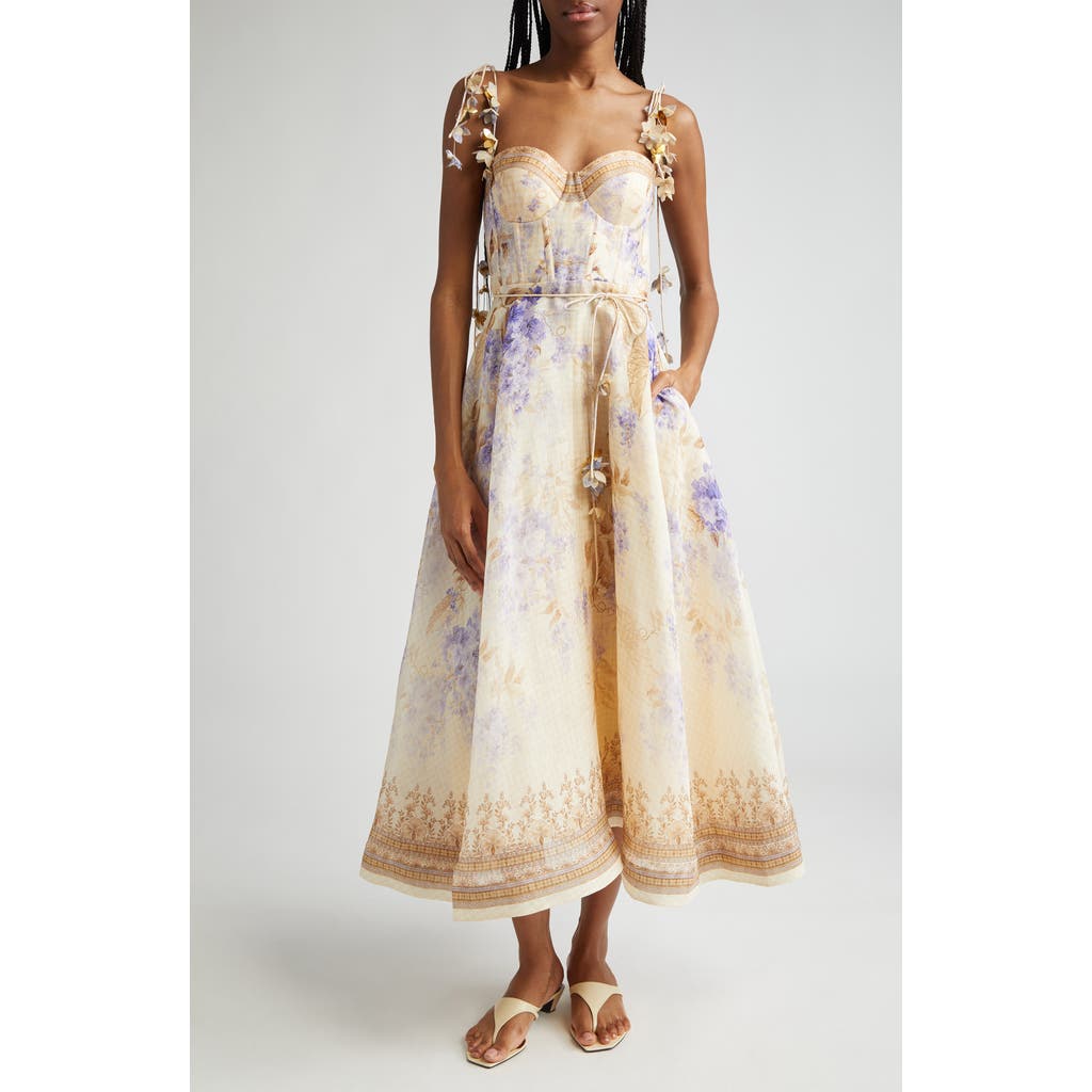 ZIMMERMANN ZIMMERMANN FLORAL APPLIQUÉ FIT & FLARE MIDI DRESS