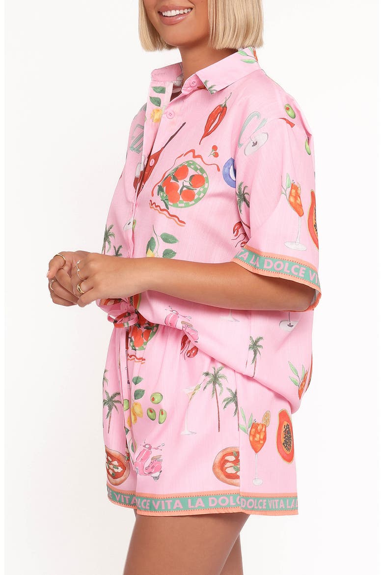 Giulia La Dolce Vita Print Button-Up Shirt & Shorts Set, Alternate, color, DOLCE VITA