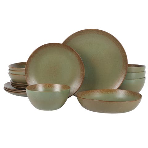 Palermo Sun 16 Piece Double Bowl Stoneware Reactive Glaze Plates and Bowls Dinnerware Set
