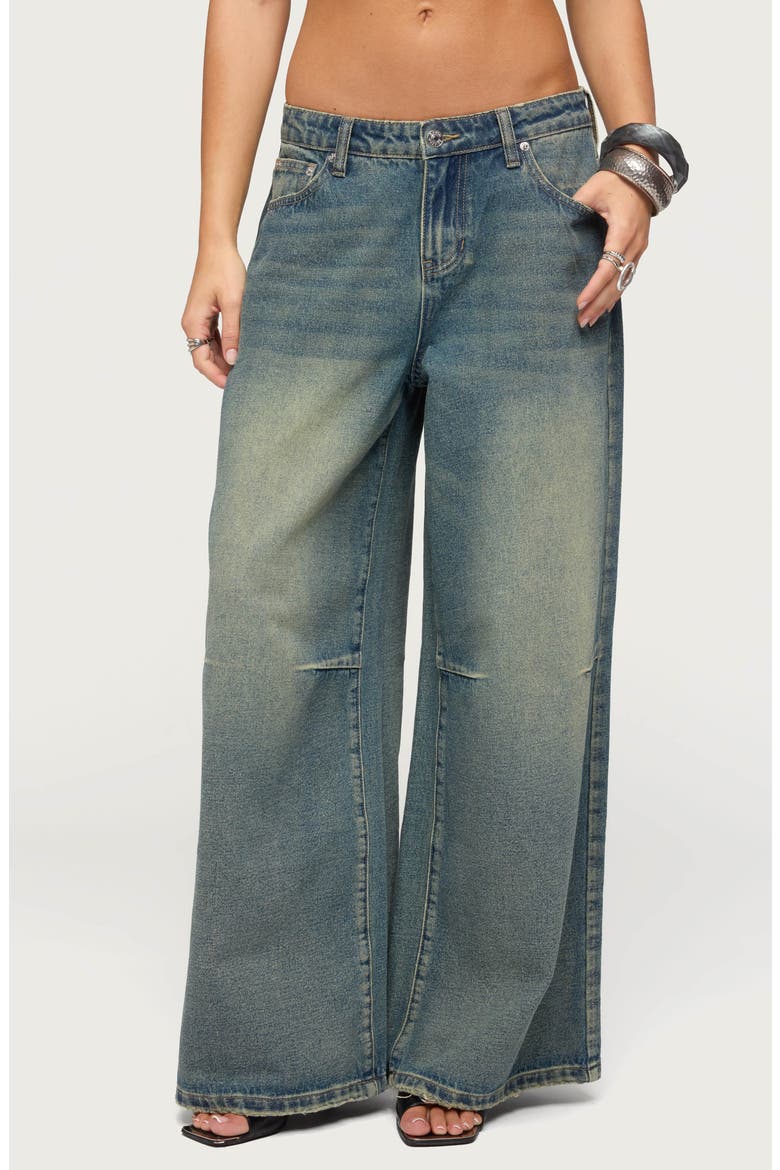 Adjustable Low Rise Baggy Jeans, Main, color, DARK-BLUE