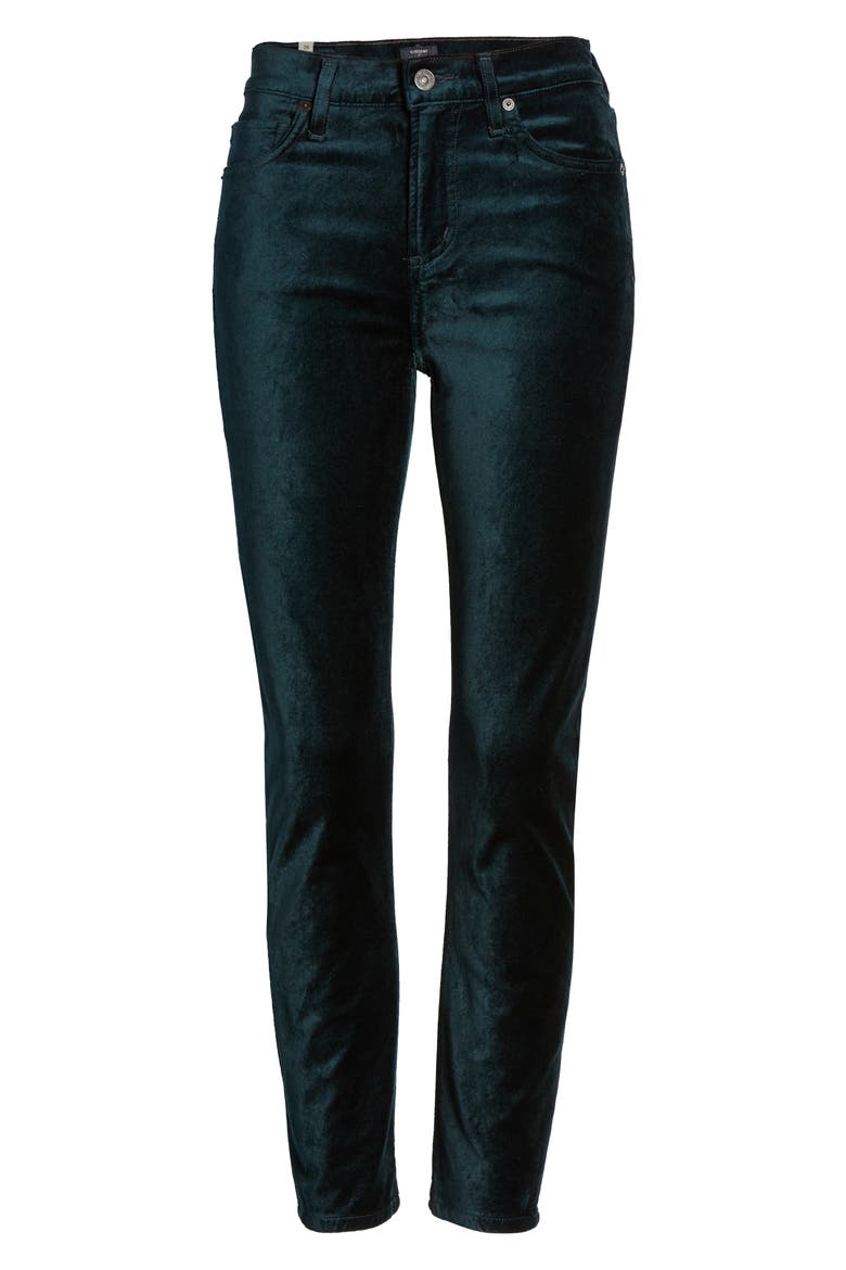 Harlow Ankle Slim Velvet Pants, Alternate, color, MIDNIGHT GREEN