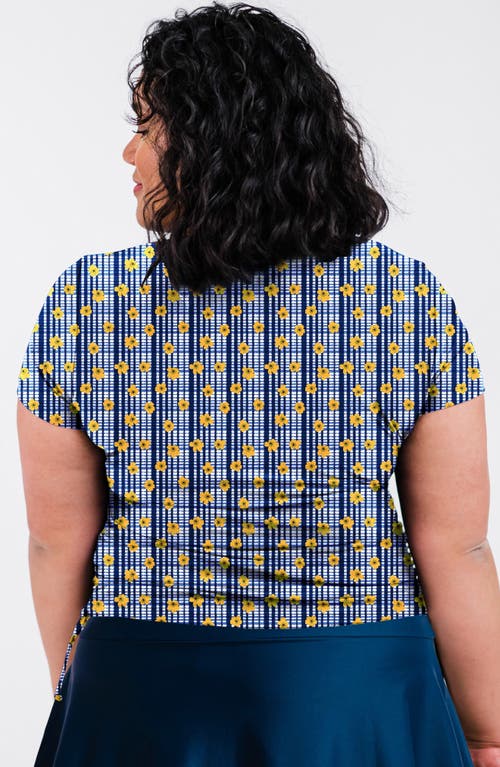 Calypsa Plus Size Short Sleeve Adele Swim Top In Blue