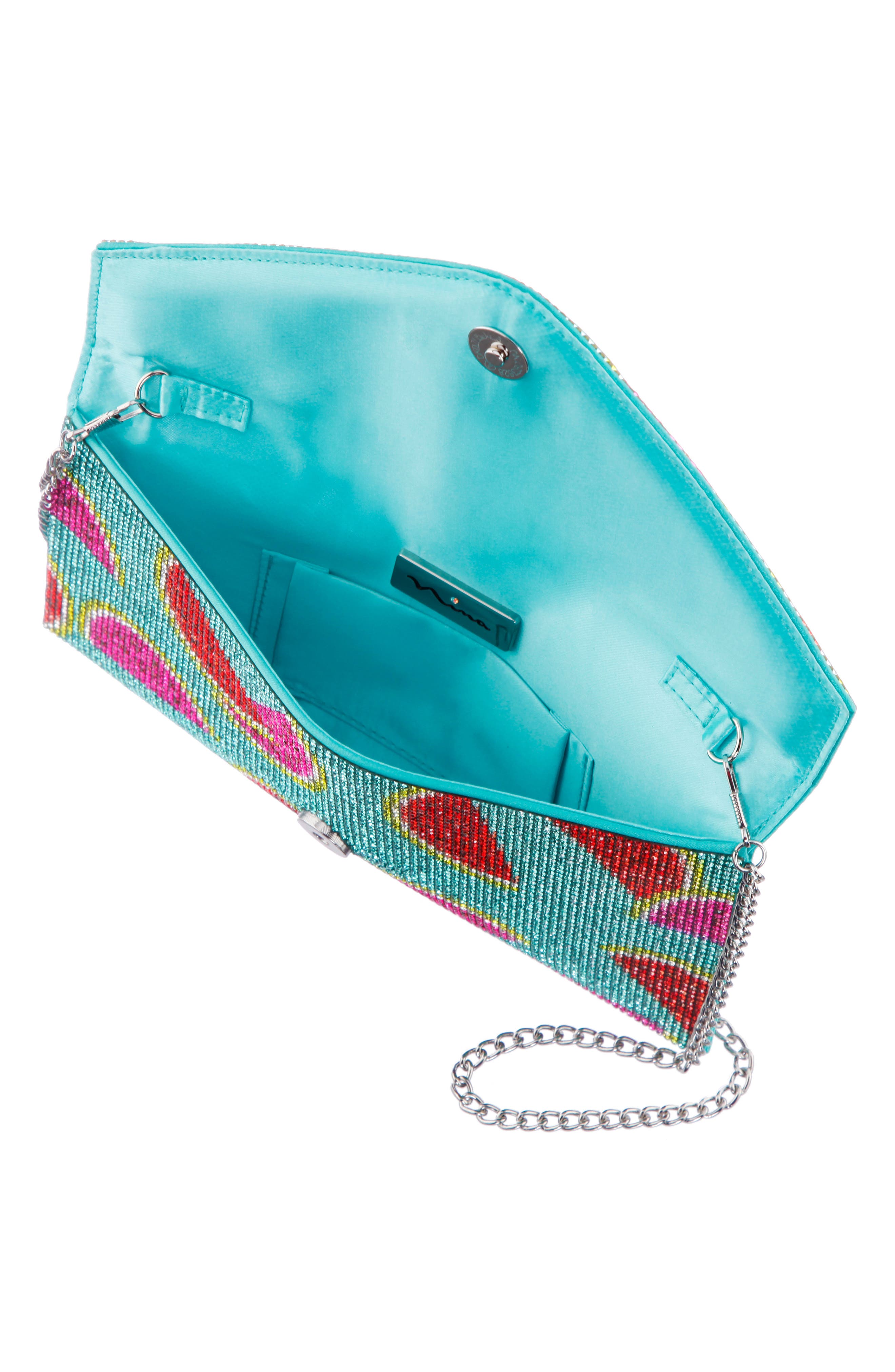 Nina Watermelon Print Crystal Envelope Clutch, Alternate, color, 