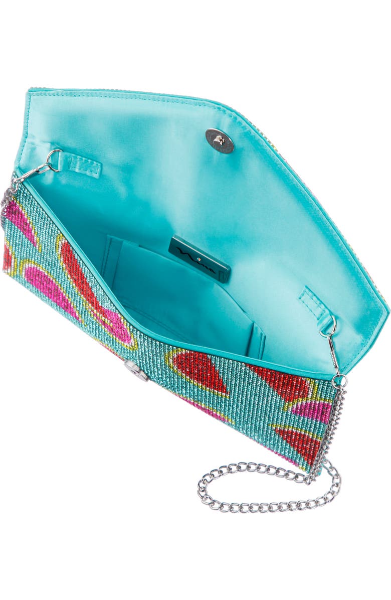 Nina Watermelon Print Crystal Envelope Clutch, Alternate, color,