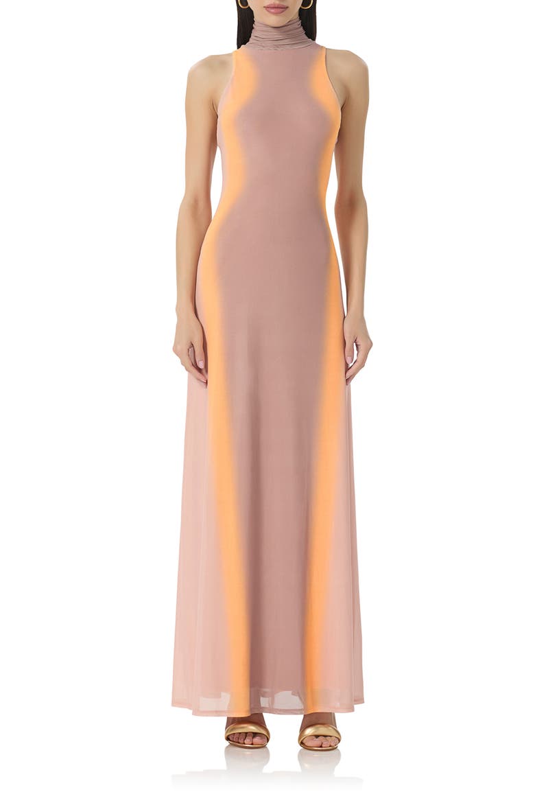 Titus Turtleneck Open Back Mesh Maxi Dress, Main, color, ORANGE LINEAR