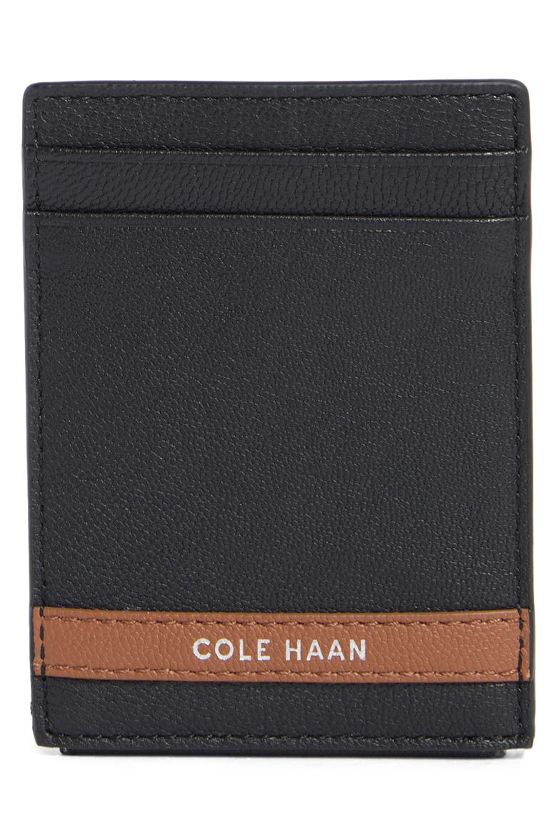 Veronique Leather Card Case, Main, color, BLACK/ COGNAC