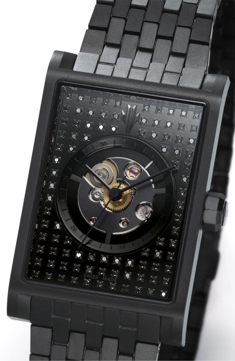 VIEREN Black Stereo Diamond Swiss Automatic Watch, Alternate, color, Black