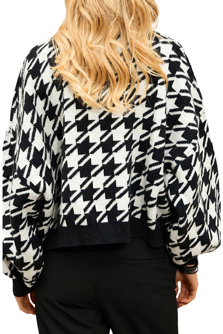 Floral Houndstooth Knit Cardigan, Alternate, color, BLACK