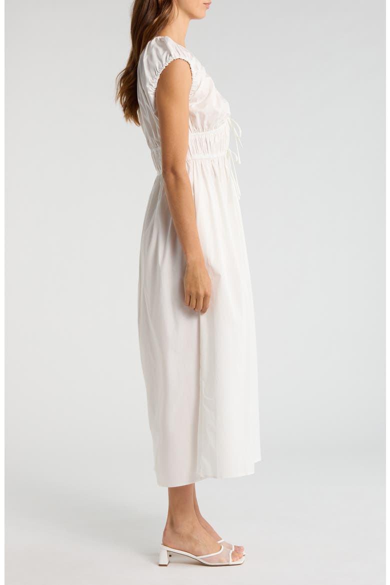 Liv Ruched Stretch Cotton Poplin Midi Dress, Alternate, color, IVORY