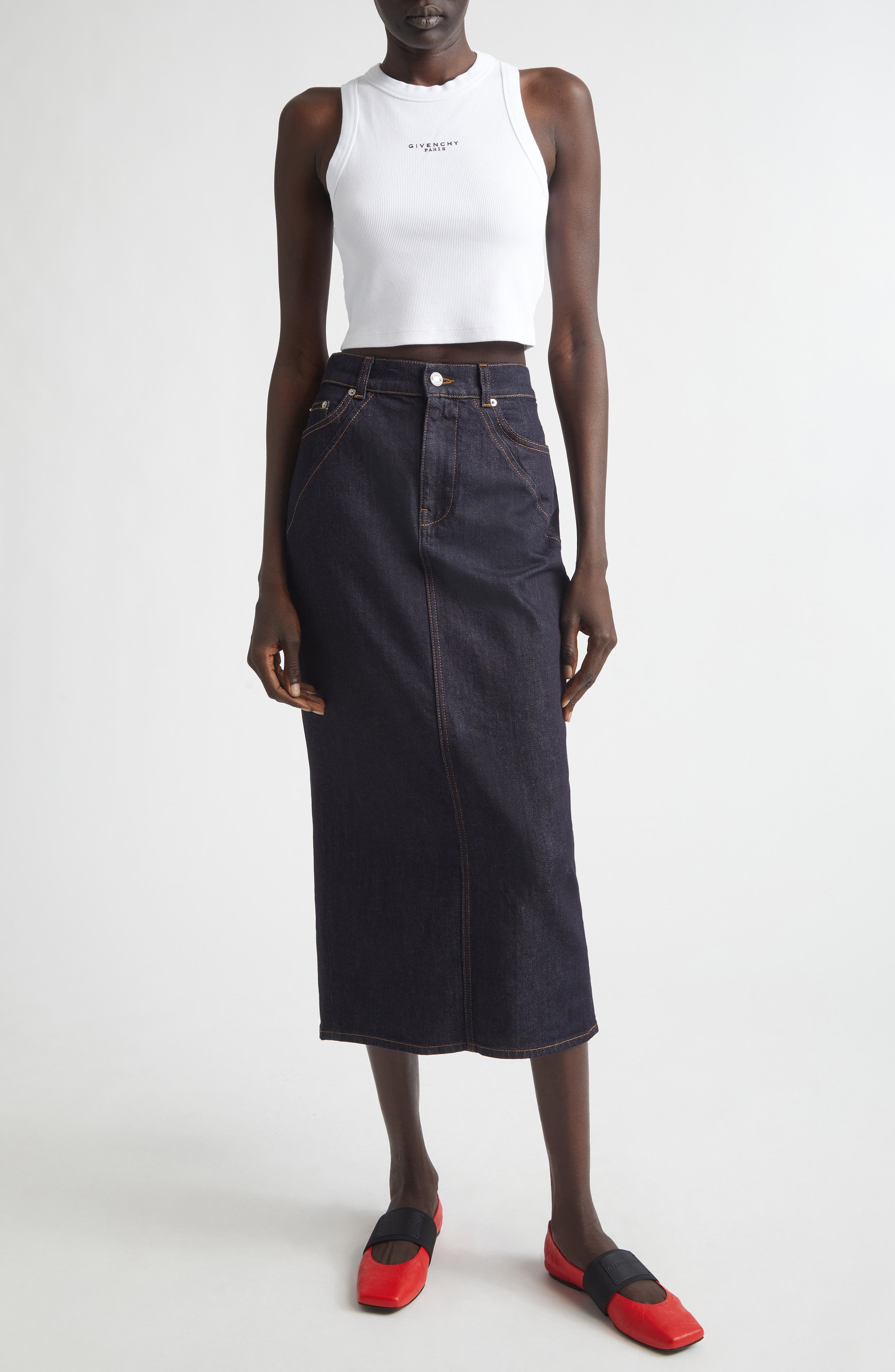 Kick Back Denim Midi Skirt - image 2