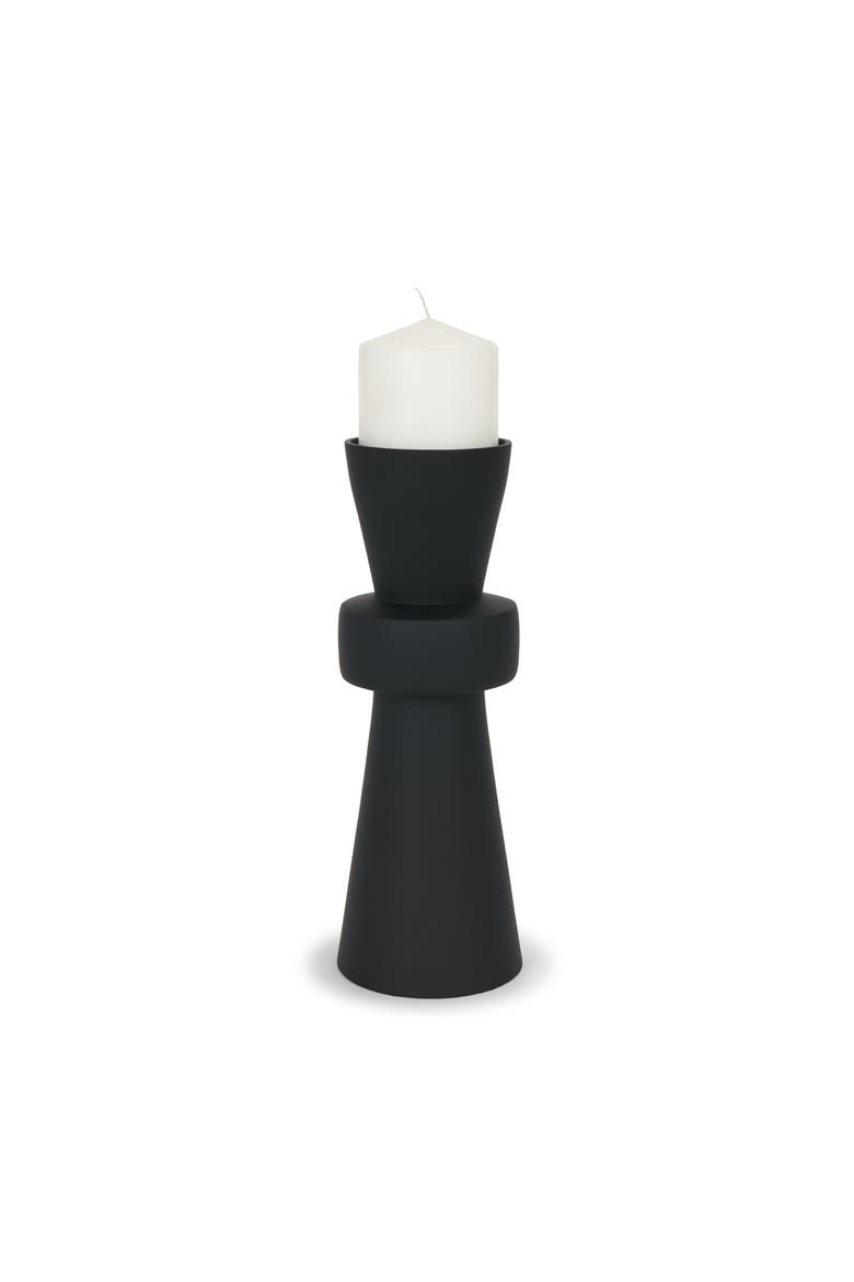 Odilia Smooth Metal Geometric Pillar Candle Holder, Alternate, color, Black