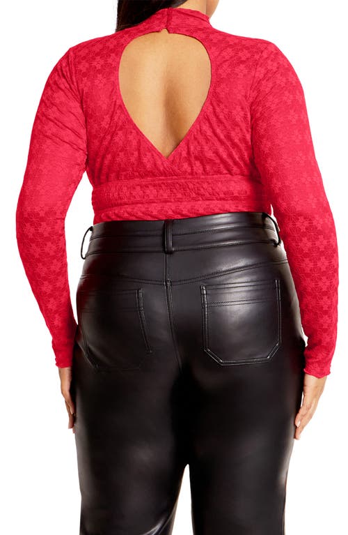 City Chic Constance Cutout Back Lace Bodysuit In Pop Pink