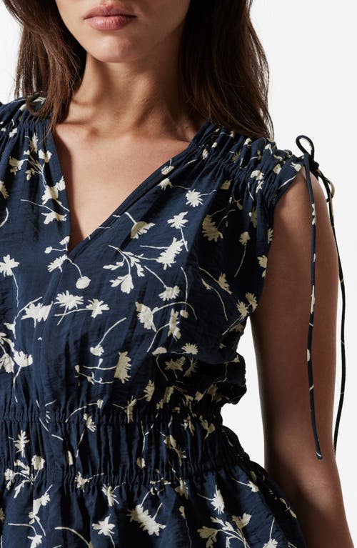 & Other Stories Drawstring Tie Shirred Waist Top In Blue
