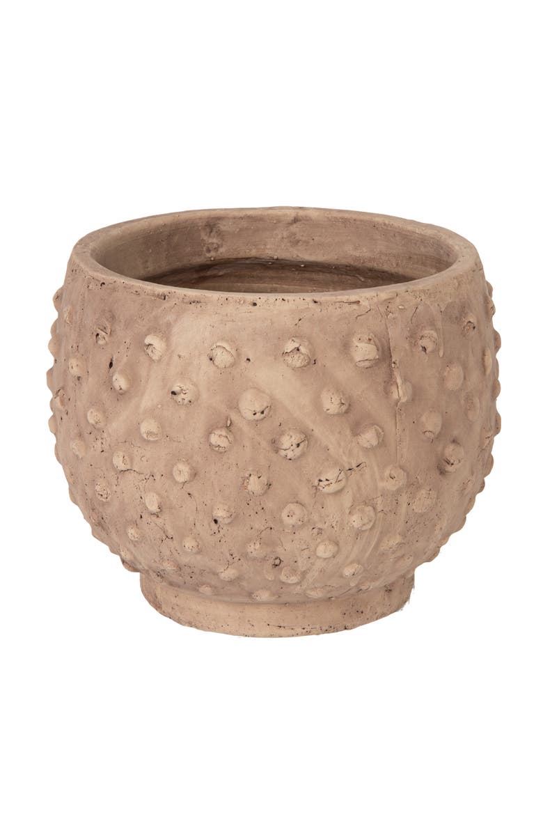 Storied Home Round Sandstone Hobnail Planter with Distressed Finish, Greige, Main, color, Grey