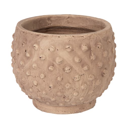 Storied Home Round Sandstone Hobnail Planter With Distressed Finish, Greige In Nude