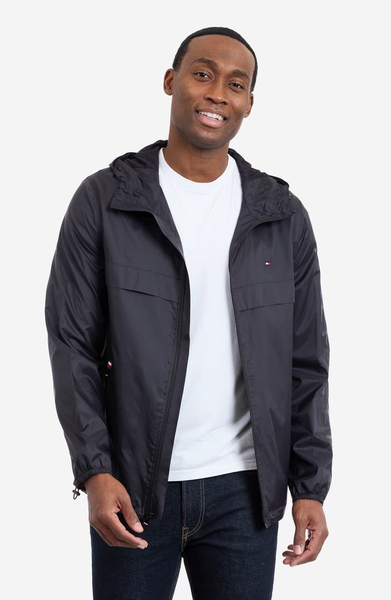 Tommy Hilfiger Hooded Windbreaker, Alternate, color, Black