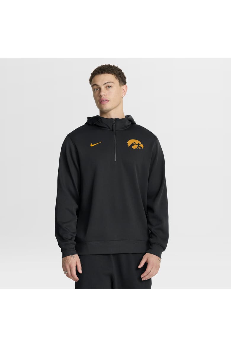 Men's Nike Black Iowa Hawkeyes Coaches Premium Dri-FIT Quarter-Zip Hoodie, Main, color, Black