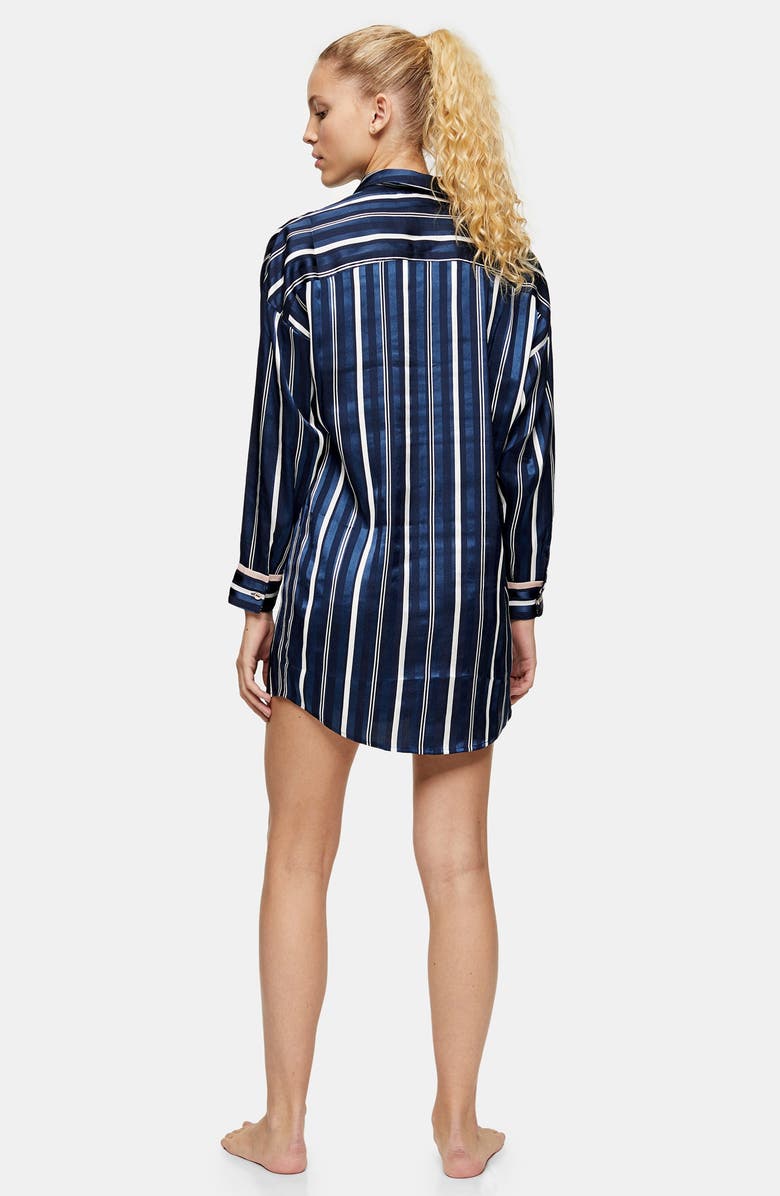 Topshop Stripe Satin Pajama Shirt, Alternate, color,