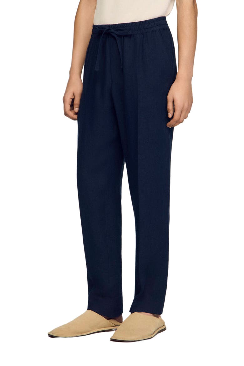 Straight-leg linen trousers, Main, color, Navy blue