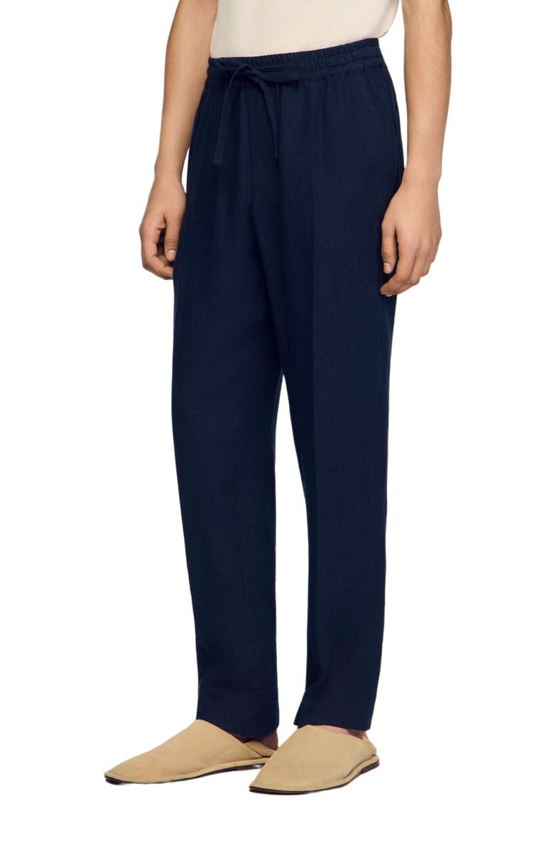 SANDRO Straight-leg linen trousers, Main, color, Navy Blue