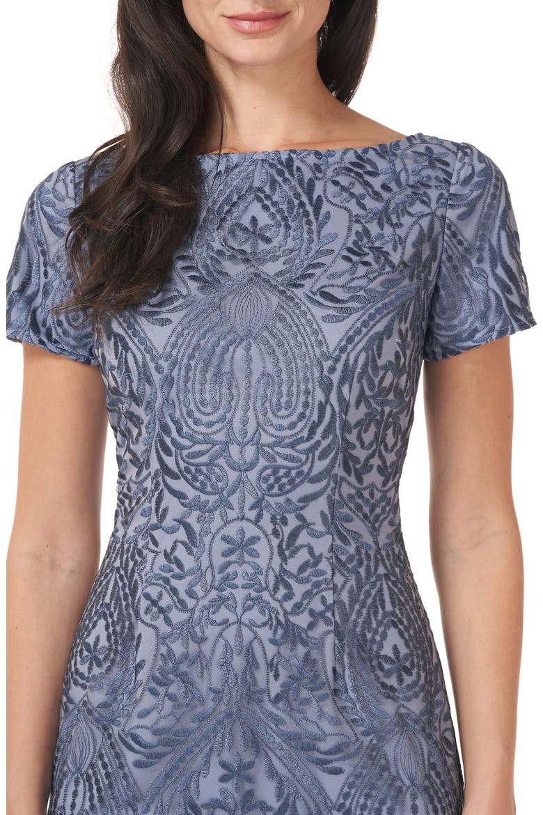 Floral Embroidered Cocktail Dress, Alternate, color, SLATE BLUE