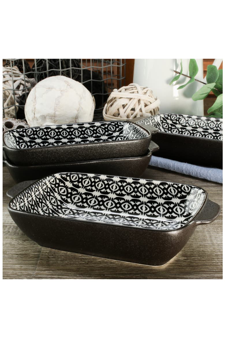 Set of 2 Bali Black Sand Geo Rectangular Baking Dishes, Alternate, color, BLACK MULTI