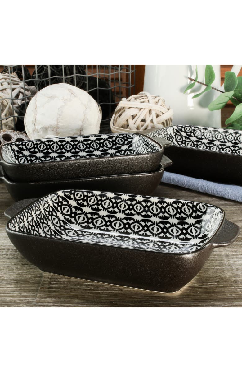 BIA Cordon Bleu Set of 2 Bali Black Sand Geo Rectangular Baking Dishes, Alternate, color, Black Multi