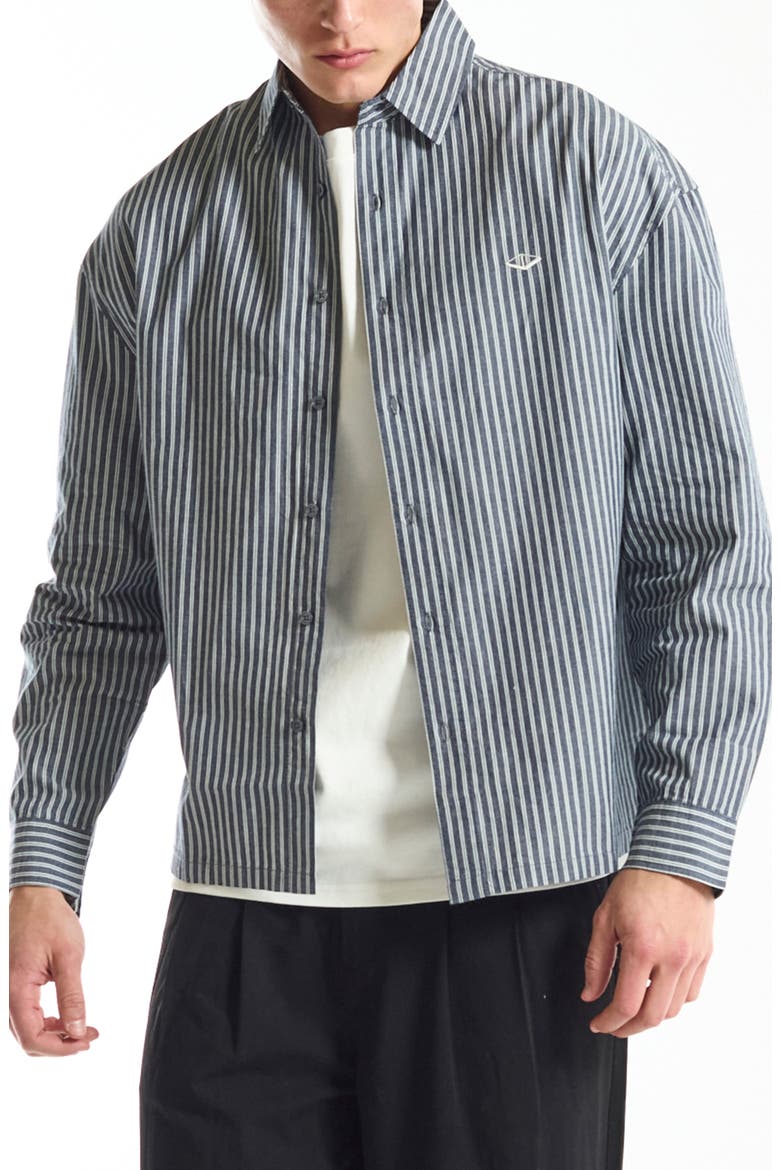 Off Court Boxy Fit Stripe Cotton Button-Up Shirt, Alternate, color, NAVY