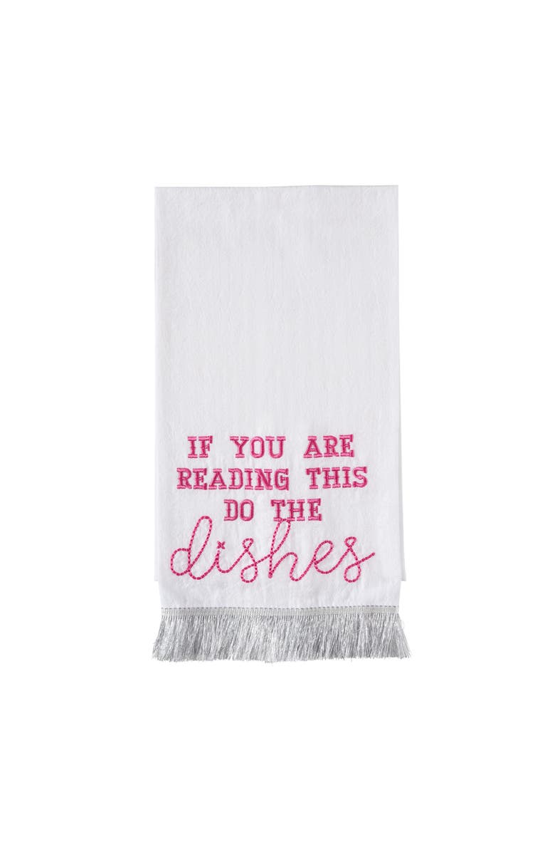 Totalee Gift Do The Dishes Silver Fringe Tea Towel Cotton White, Main, color, White