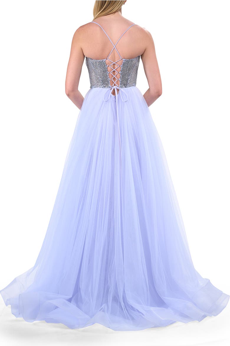 A-line Tulle Prom Dress with V-Neck Rhinestone Bodice, Alternate, color, Light Periwinkle
