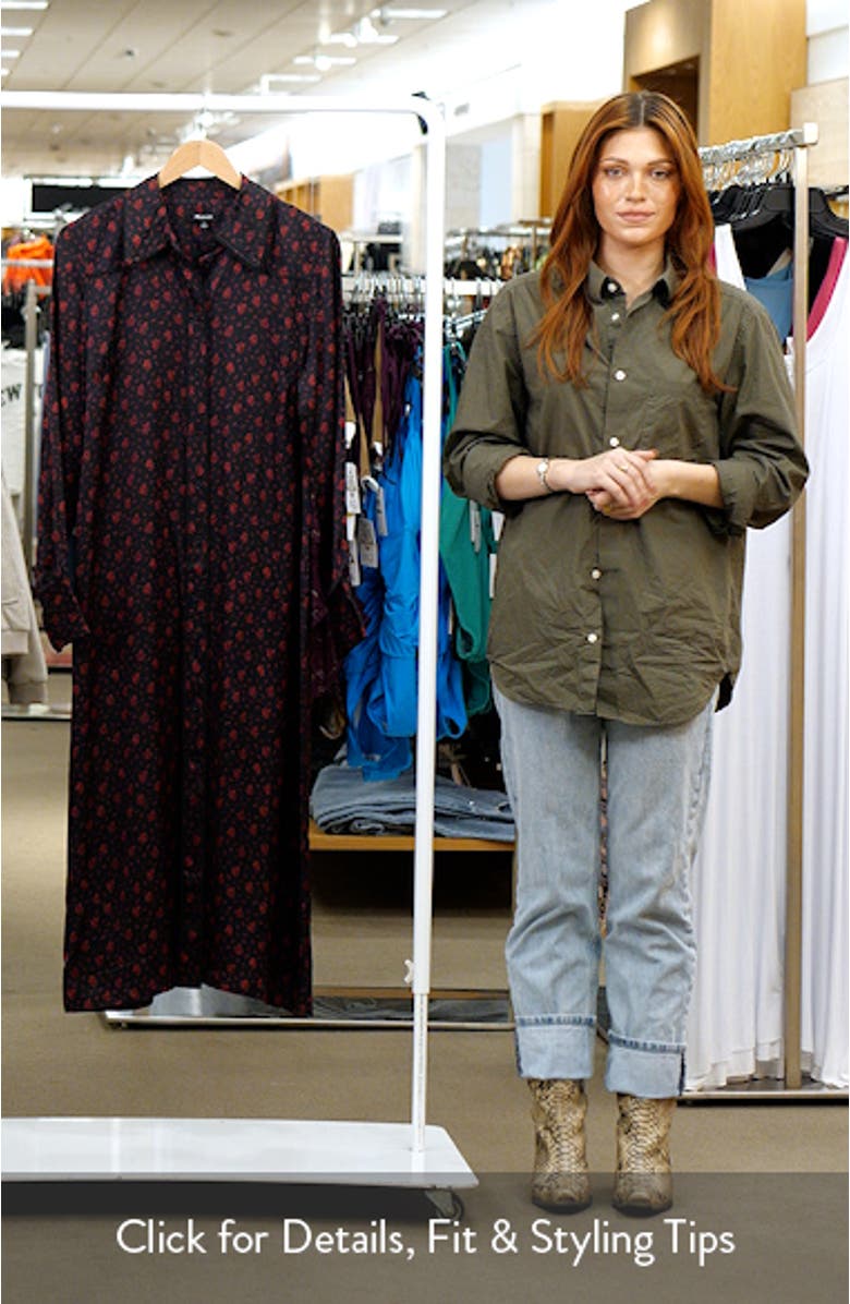 Floral Long Sleeve Button Front Midi Shirtdress, sales video thumbnail