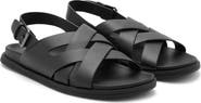 MANGO Crisscross Leather Slingback Sandal